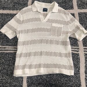 Abercrombie & Fitch Cream and Gray Knit Polo